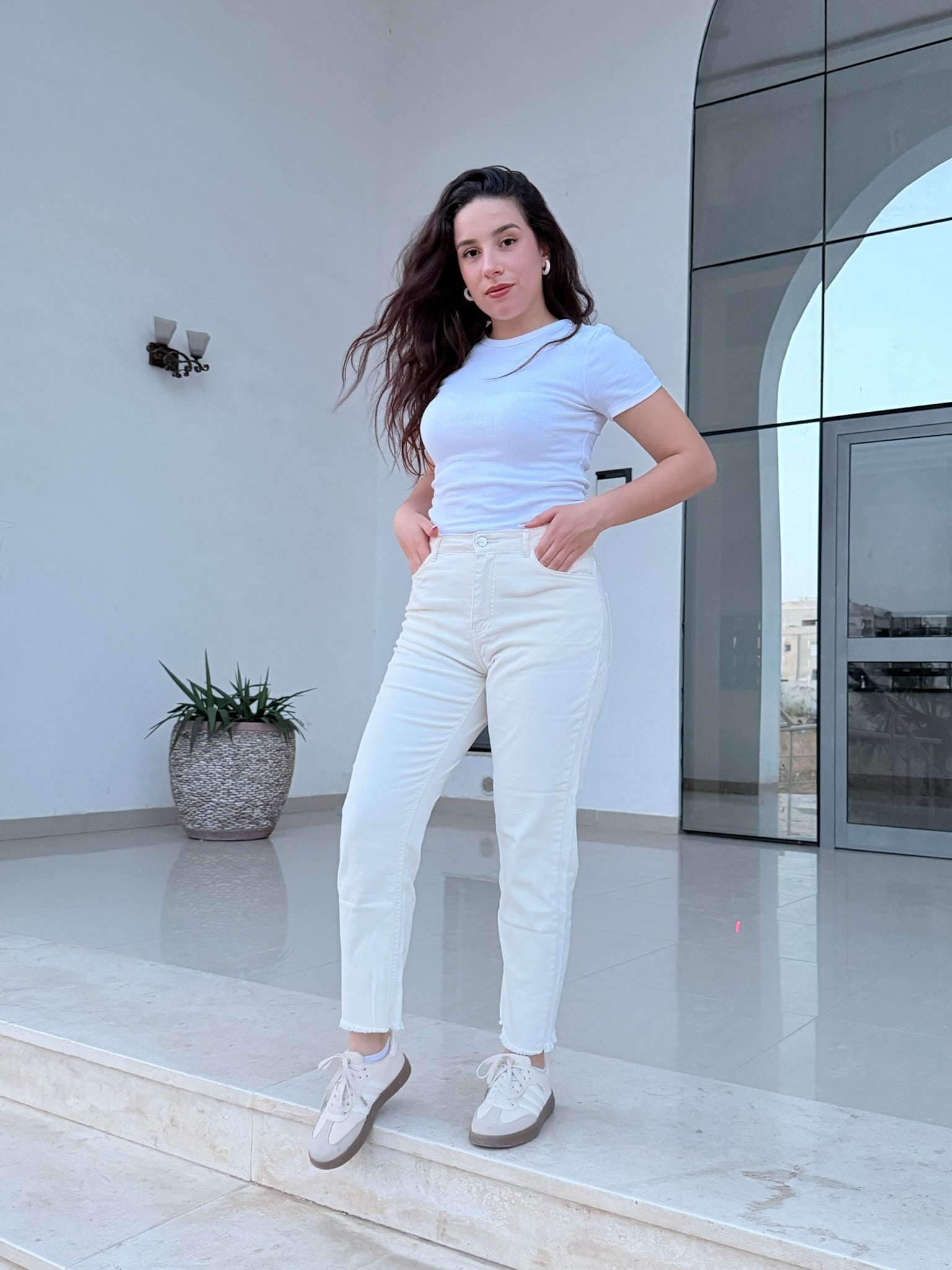Jean Mom fit moulant taille haute
