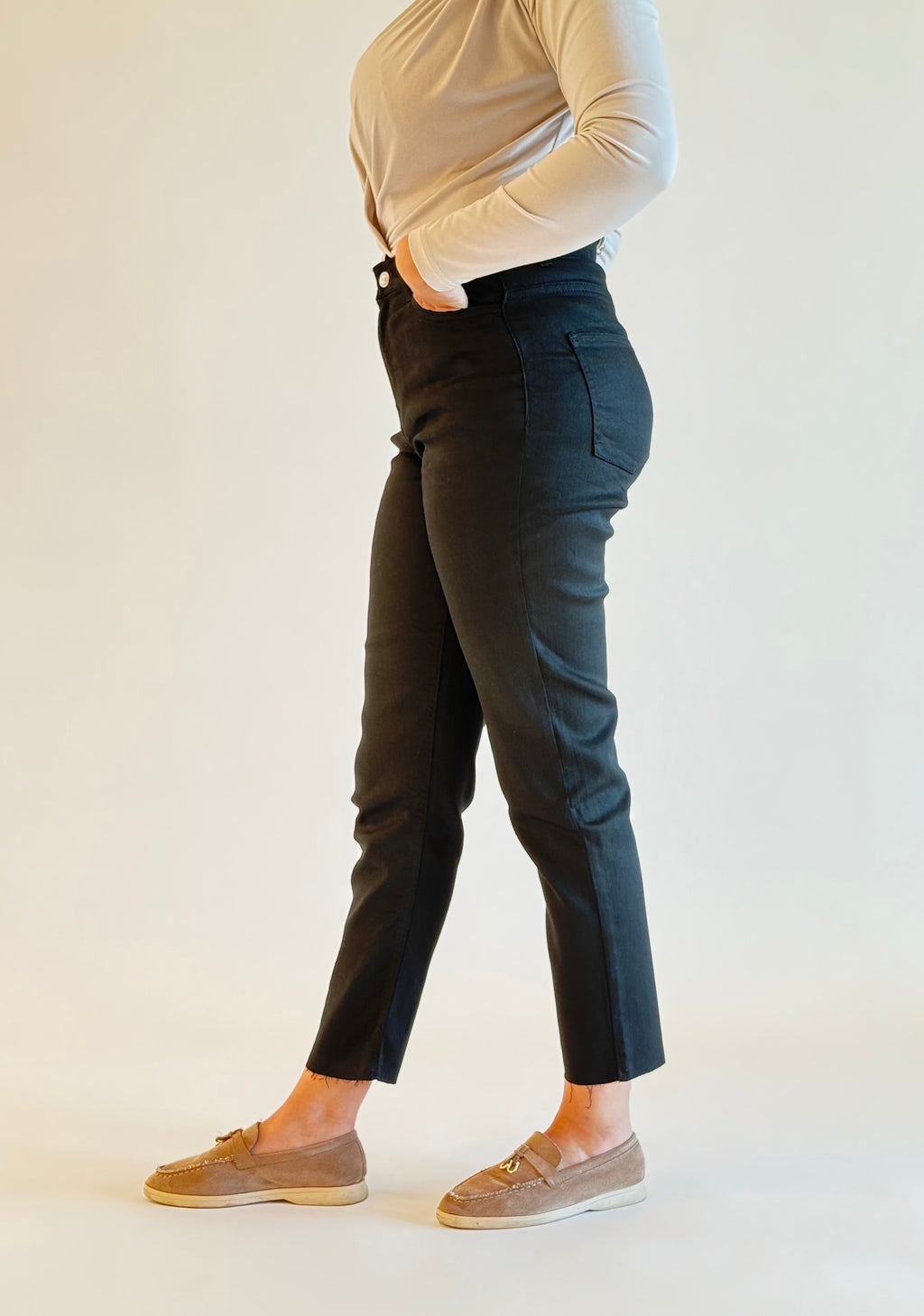 Jean Mom fit moulant taille haute