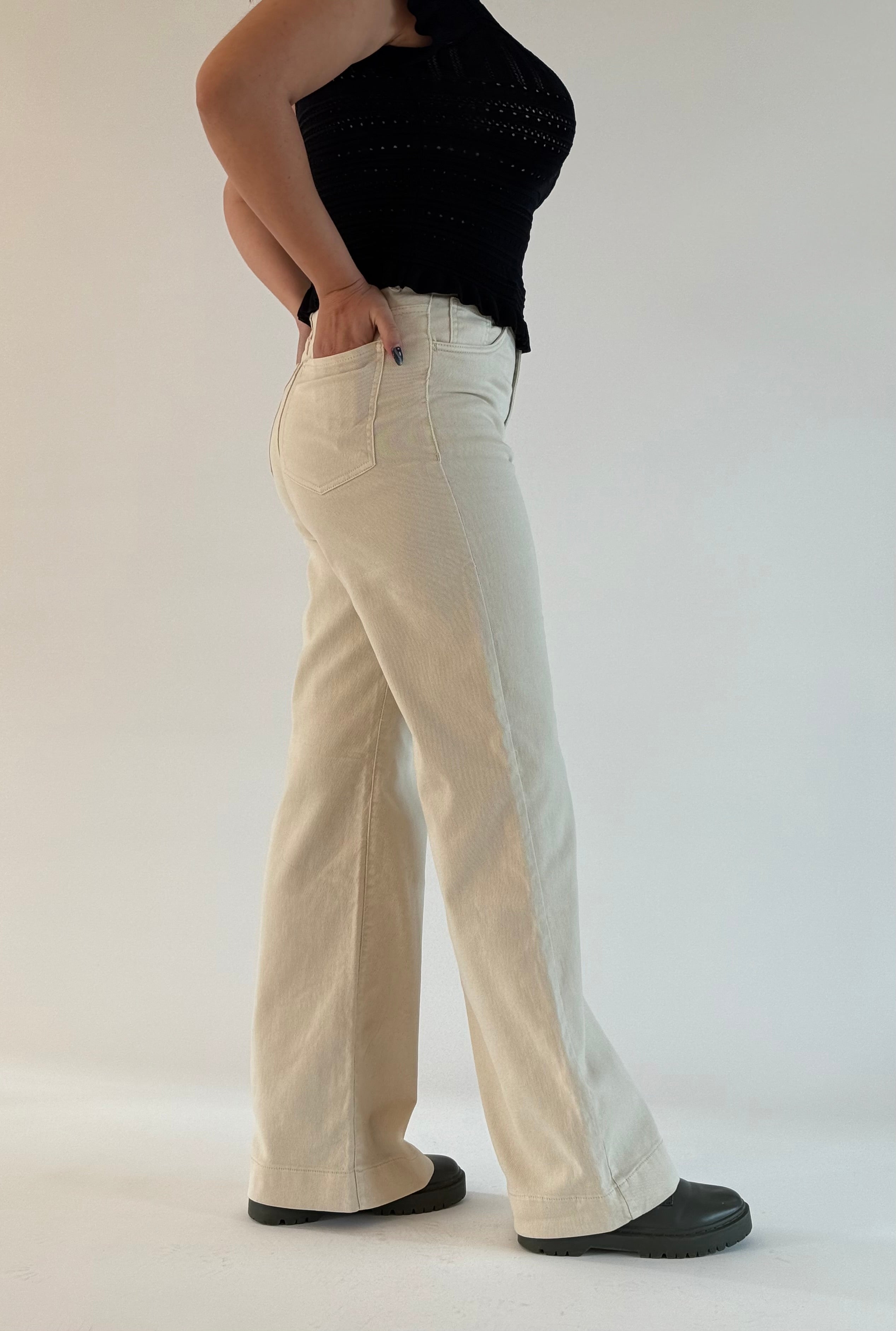 Jean Baggy Taille Haute avec Ourlet