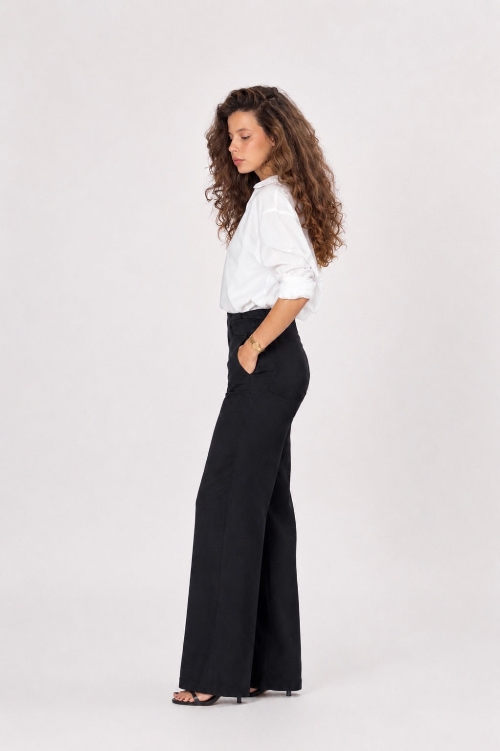 Jean Baggy Taille Haute avec Ourlet